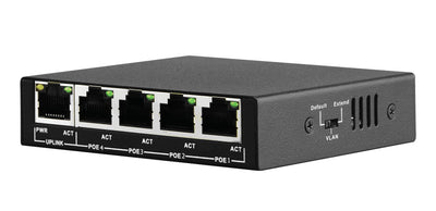 POE Switch PS504 Power Over Mini Ethernet, 5x RJ45 LAN-Port, 4x RJ45 LAN-Port, 802.3AF, 48V / 60W.