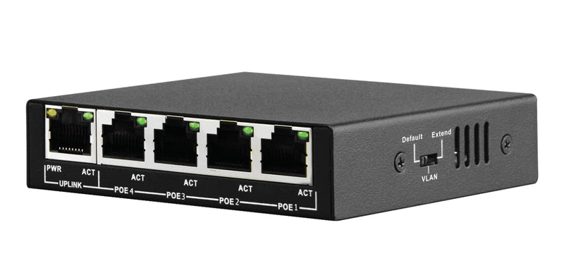 POE Switch PS504 Power Over Mini Ethernet, 5x RJ45 LAN-Port, 4x RJ45 LAN-Port, 802.3AF, 48V / 60W.