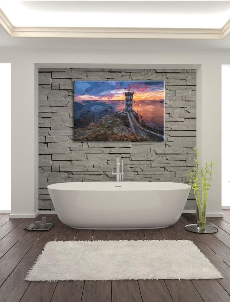 Pixxprint Leuchtturm im Sonnenuntergang als Leinwandbild/Grösse: 100x70 / Wandbild/Kunstdruck/fertig