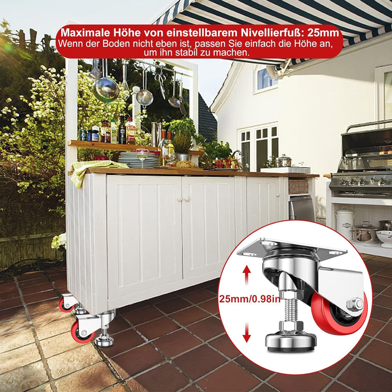 HomeGoGo Nivellierrollen mit Schwenkplatte 75mm Schwerlast Transportrollen mit Einstellbarem Stossfe