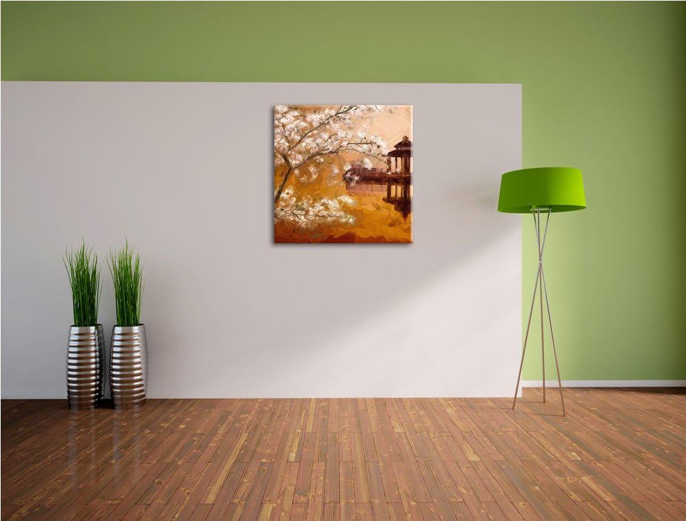 Pixxprint Kirschbaum an See als Leinwandbild/Grösse: 70x70 cm/Wandbild/Kunstdruck/fertig bespannt, 7