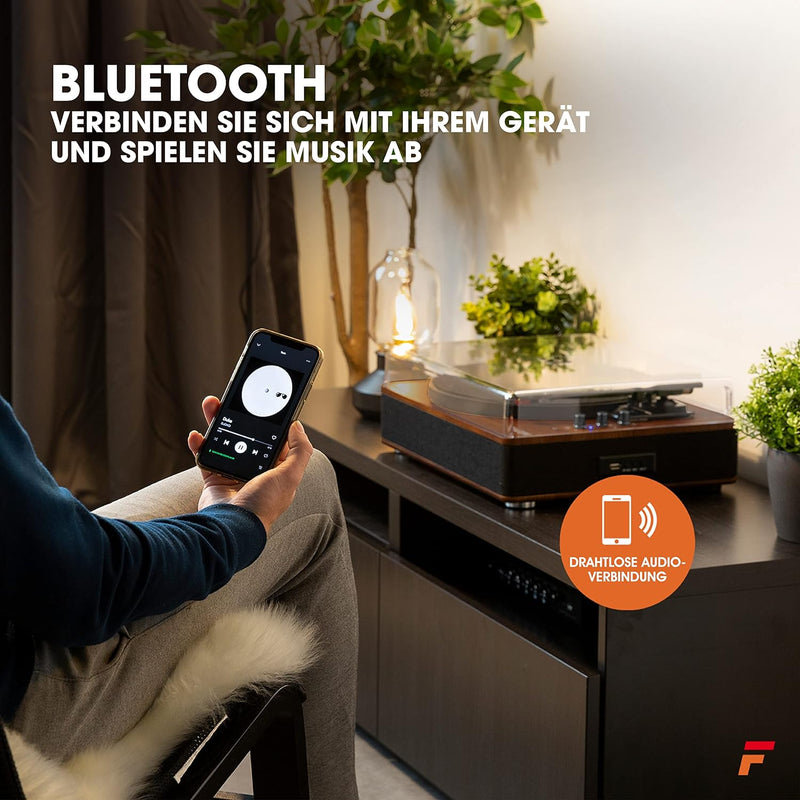 Fenton RP162D Schallplattenspieler Bluetooth Plattenspieler mit Lautsprecher, Pitch Control, MP3, RC