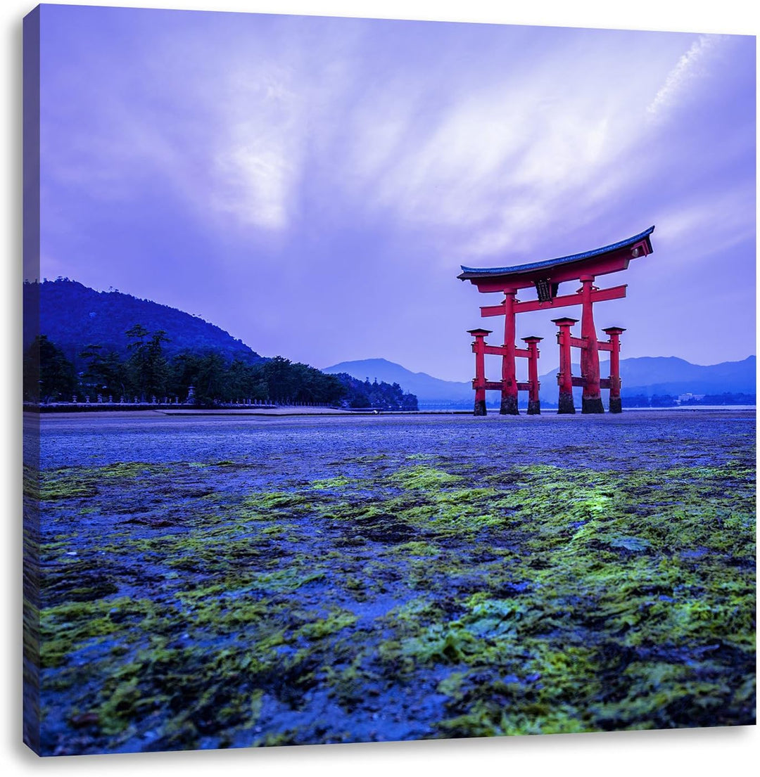 Torii in Hiroshima Japan, Format: 70x70 auf Leinwand, XXL riesige Bilder fertig gerahmt mit Keilrahm