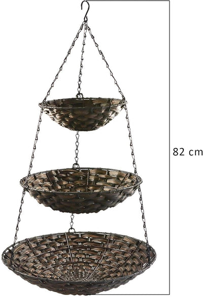 Hänge-Etagere 3 Etagen Hängekorb Hängeampel Obstkorb Gemüse-Ampel Korb z. Hängen, Farbe:Brauntöne, B