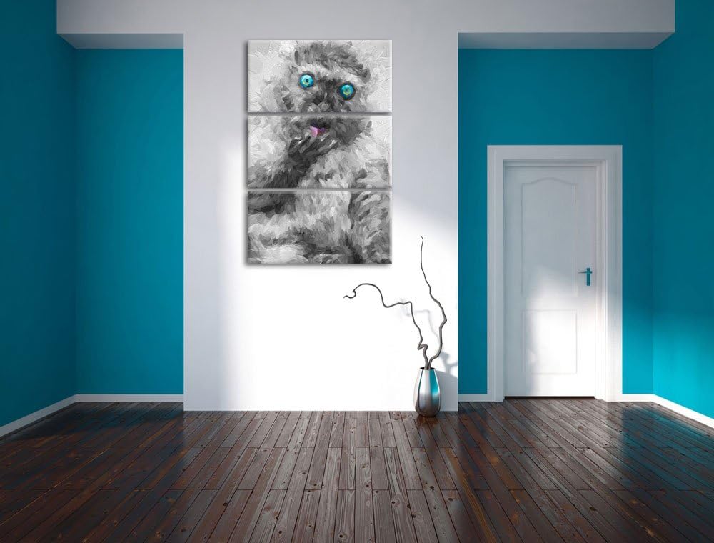prächtiger Blauaugenmaki beim Putzen schwarz/weiss Deluxe 3-Teiler Leinwandbild 120x80 Bild auf Lein