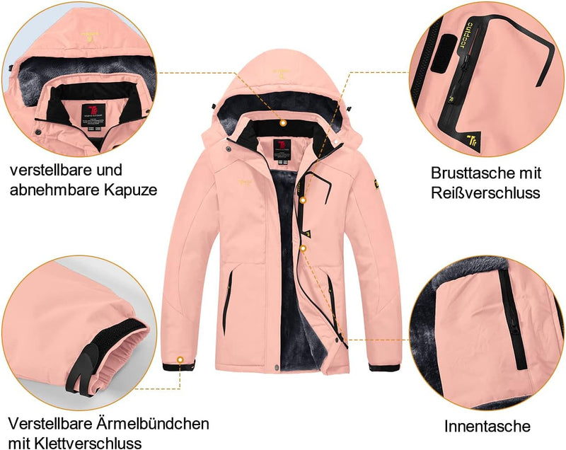 YSENTO Damen Winterjacke Wasserdicht Skijacke Outdoor Softshelljacke Warm Fleecejacke Funktionsjacke