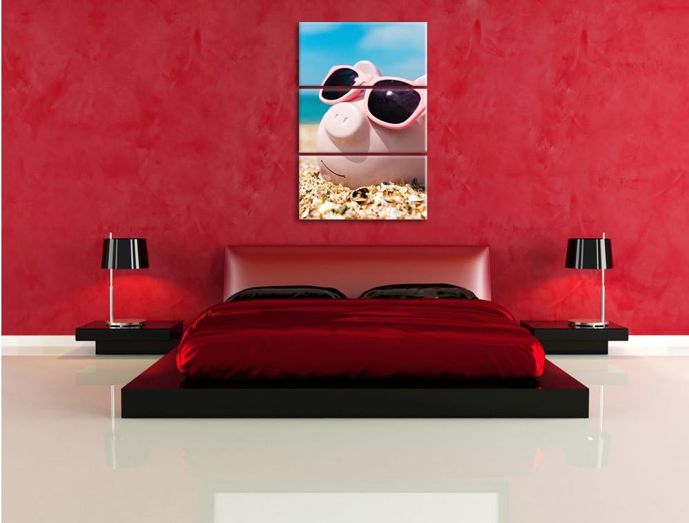 Pixxprint Schweinchen am Strand 3-Teiler Leinwandbild 120x80 Bild auf Leinwand