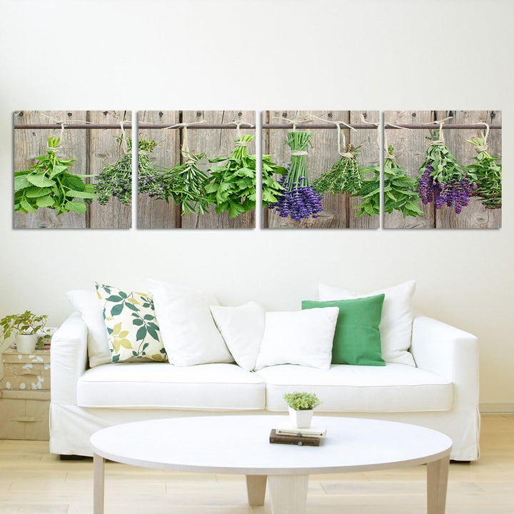 Feeby Bilder 4 Teile Kräuter Pflanzen 80x20 cm Wohnzimmer Schlafzimmer Büro Flur Küche Wandbilder Mo