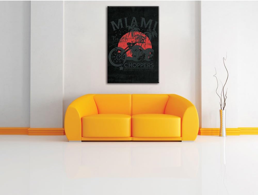 Dark Miami-Choppers black Bild auf Leinwand, XXL riesige Bilder fertig gerahmt mit Keilrahmen, Kunst