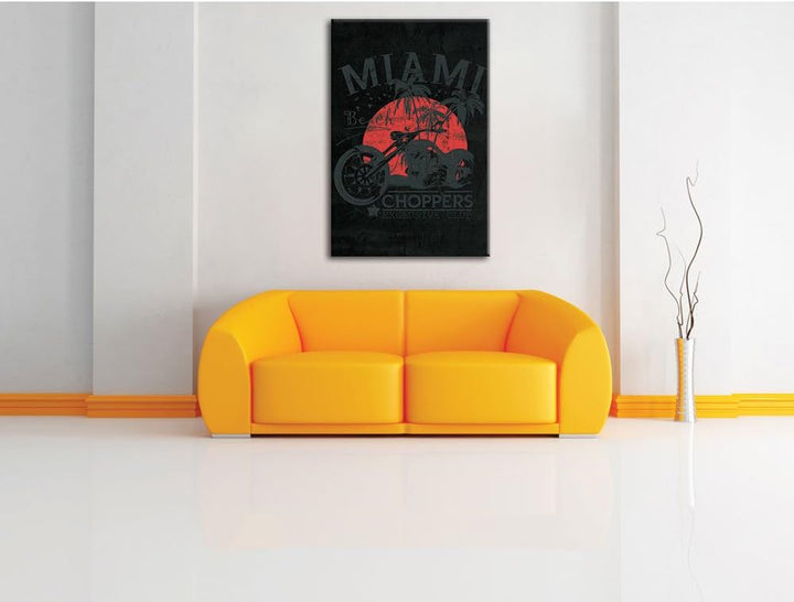 Dark Miami-Choppers black Bild auf Leinwand, XXL riesige Bilder fertig gerahmt mit Keilrahmen, Kunst