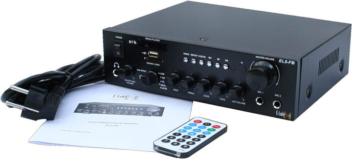 E-Lektron EL5-FB HiFi Stereo Class-D Verstärker mit Bluetooth | FM-Radio | USB/SD Mediaplayer | Kara