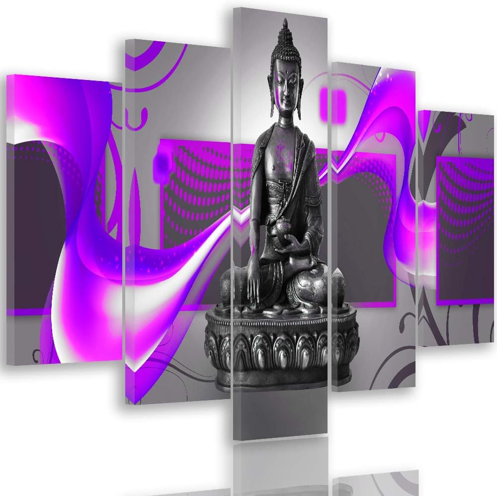 Bild auf Leinwand Buddha 5 Teilig Modern Abstraktion Figur Statue rosa 200x100 cm Leinwandbild 200x1