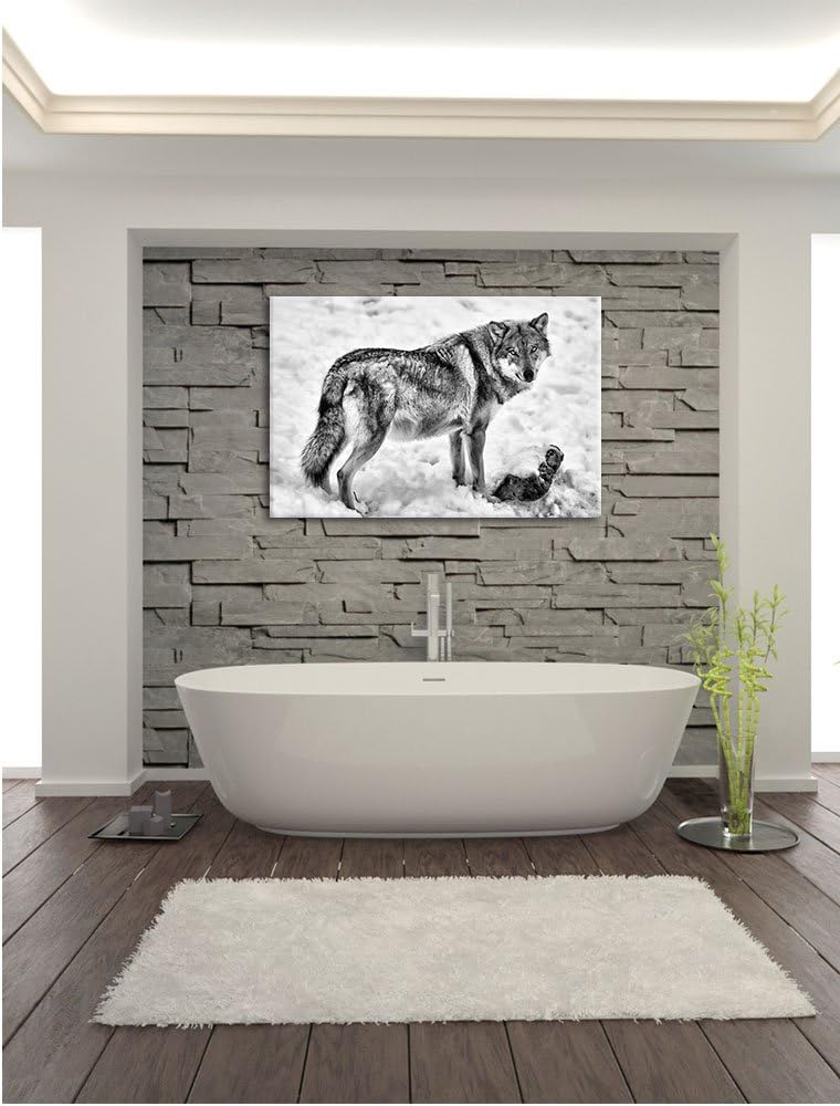 Pixxprint prächtiger Wolf im Schnee als Leinwandbild/Grösse: 100x70 / Wandbild/Kunstdruck/fertig bes