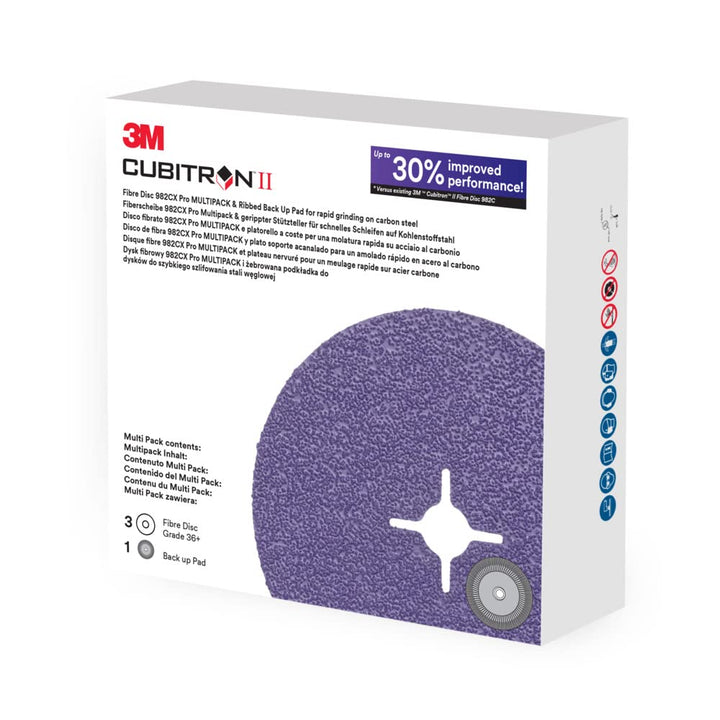 3M Cubitron II Faserscheibe 982CX Pro, 36+, Schlitzscheibe mit geriffeltem Backup-Pad, 115 mm 115mm,