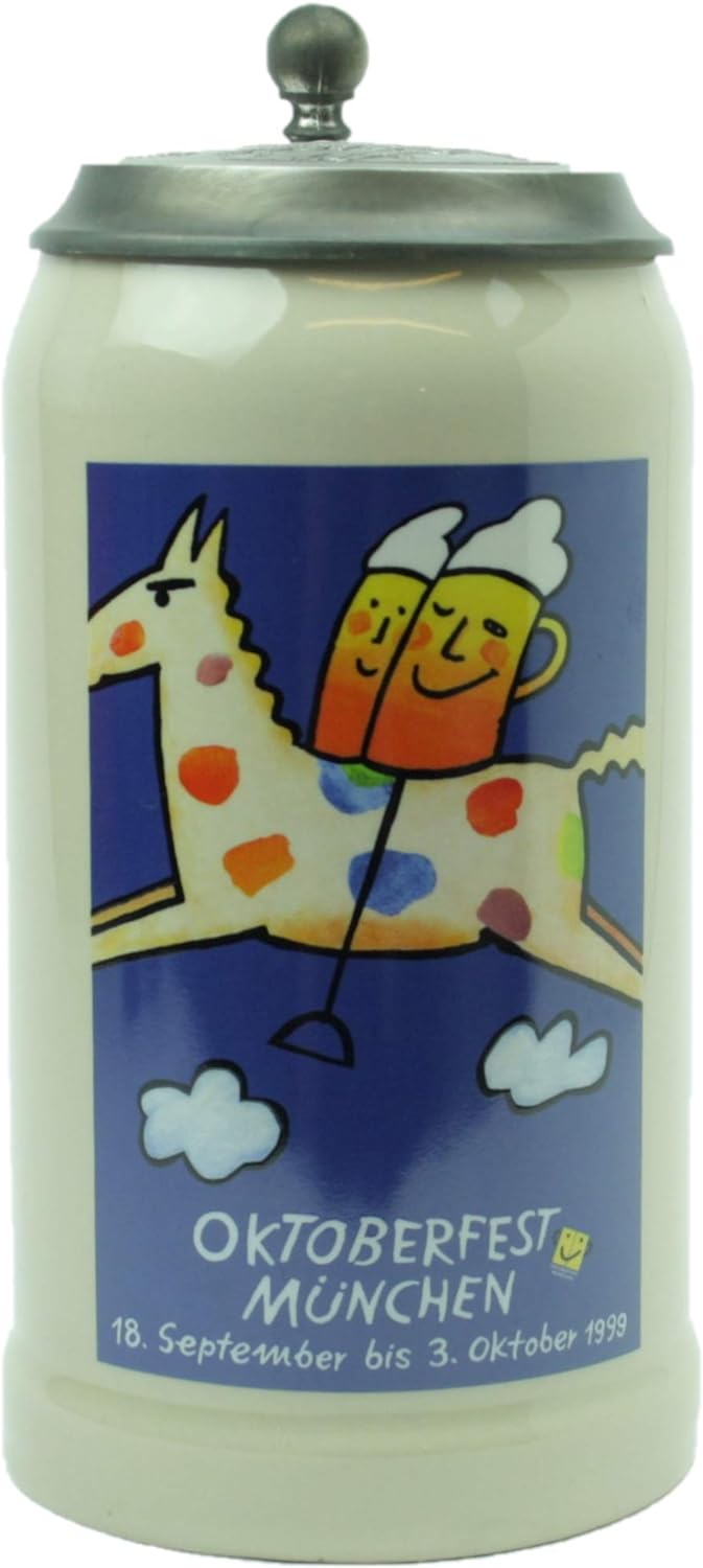 Steinfixx® - Original Oktoberfestkrug 1999 mit Zinndeckel und Zertifikat I Jahrgangskrug I Jahreskru