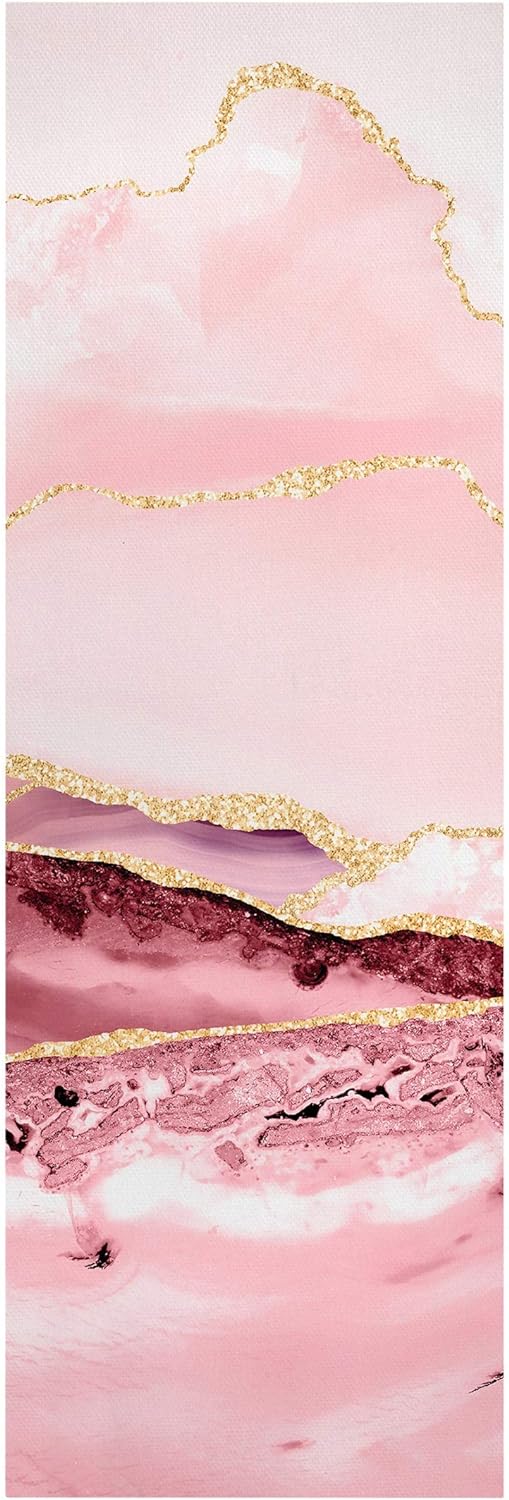 Leinwandbild Abstrakte Berge Rosa mit Goldene Linien 90 x 30cm Recycled Canvas 90cm x 30cm - Recycle