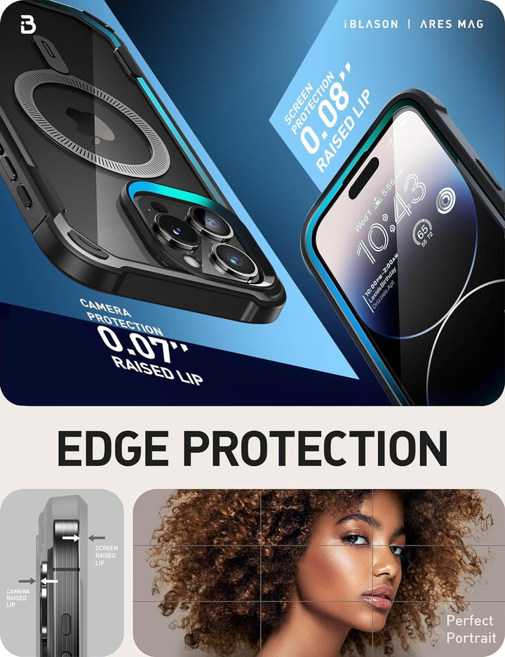 i-Blason Ares Mag Hülle für iPhone 15 Pro Max (6.7") 2023, Kompatibel mit MagSafe, Bumper Case Trans
