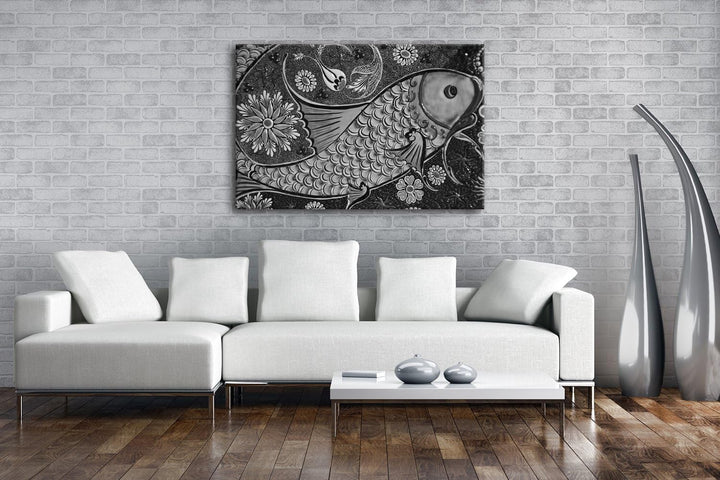 deyoli edles Fisch Mosaik Format: 80x60 Effekt: Schwarz/Weiss als Leinwand, Motiv fertig gerahmt auf