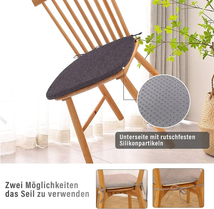 4er Set Stuhlkissen 40x38x3 cm mit Bändern,Waschbare Sitzkissen rutschfest,Stuhlauflage Stuhlpolster
