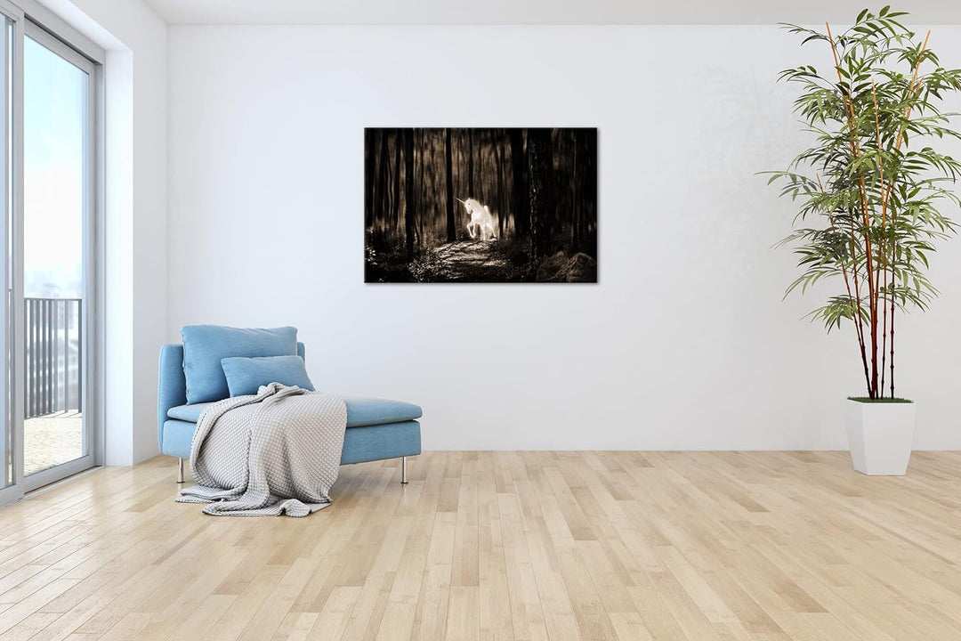 deyoli Einhornerscheinung im Wald Format: 80x60 Effekt: Sepia als Leinwandbild, Motiv fertig gerahmt