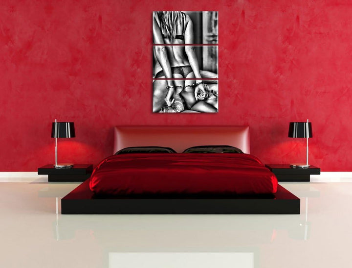 Pixxprint Monocrome, Sexy Back 3-Teiler Leinwandbild 120x80 Bild auf Leinwand