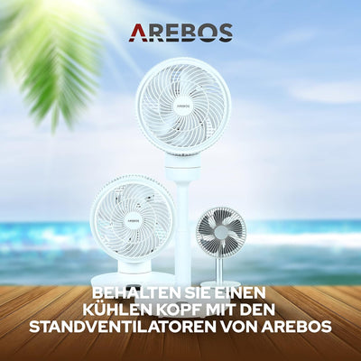 Arebos Ventilator 55W | 3D Oszillation | Ø 23cm | besonders Leise | höhenverstellbar, mit 4 Leistung
