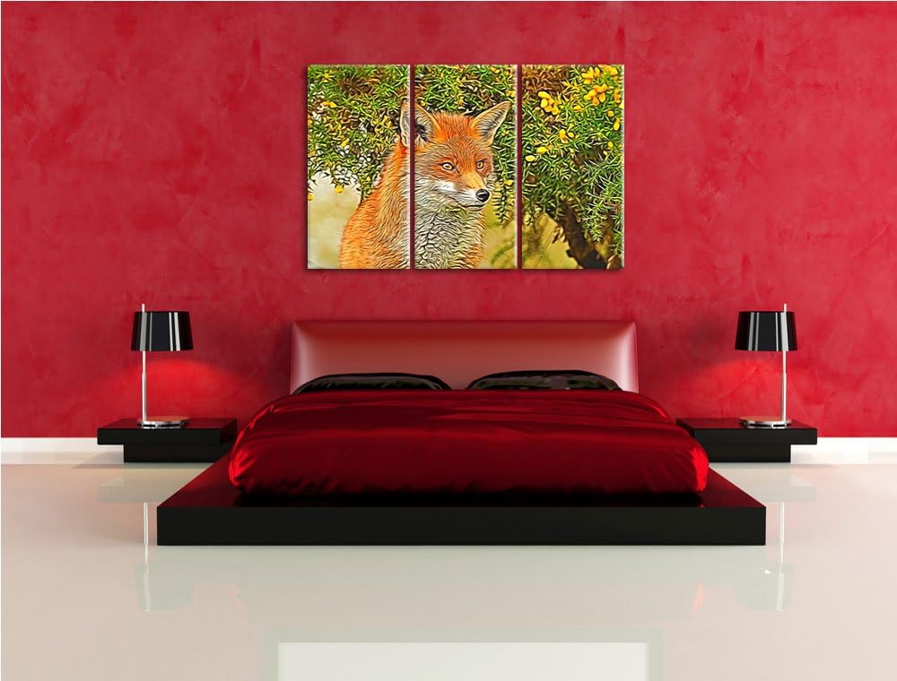 aufschauender Fuchs NewArt 3-Teiler Leinwandbild 120x80 Bild auf Leinwand, XXL riesige Bilder fertig