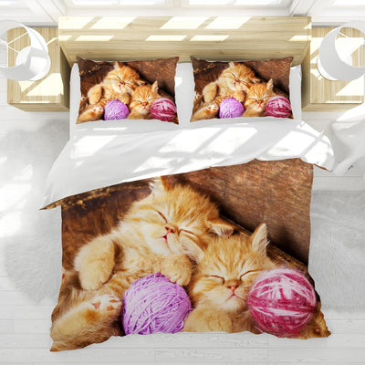 Katze Bettwäsche Set 135 x 200 cm, Tiermotiv, Kinderbettwäsche, Cat Muster Bettbezug 3D Haustier Kat