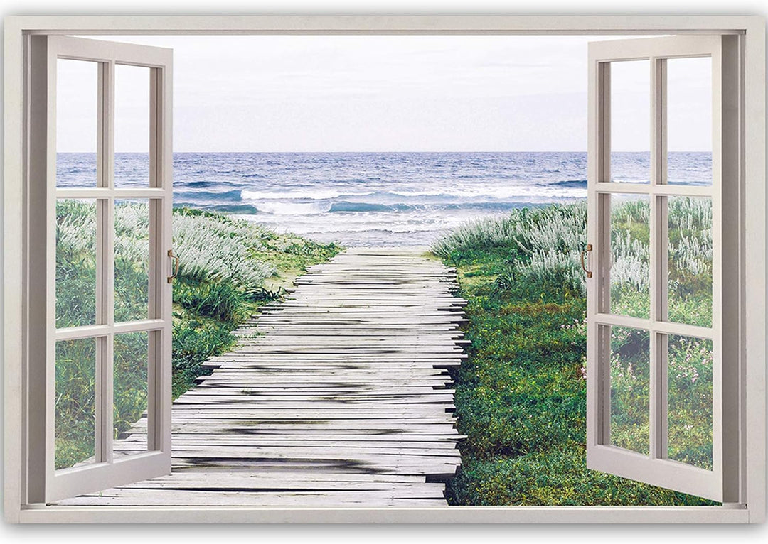 Feeby Viles - Leinwand Bilder - Fensterblick Natur- 120x80 cm- Deko Wohnzimmer - Wandbilder Schlafzi