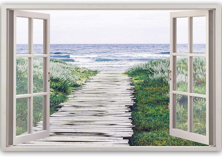 Feeby Viles - Leinwand Bilder - Fensterblick Natur- 120x80 cm- Deko Wohnzimmer - Wandbilder Schlafzi