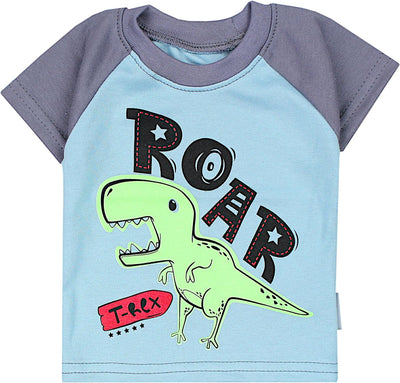 TupTam Baby Jungen Kurzarm T-Shirt mit Aufdruck Unifarben Sterne Streifen 5er Set 104 Bagger Monster