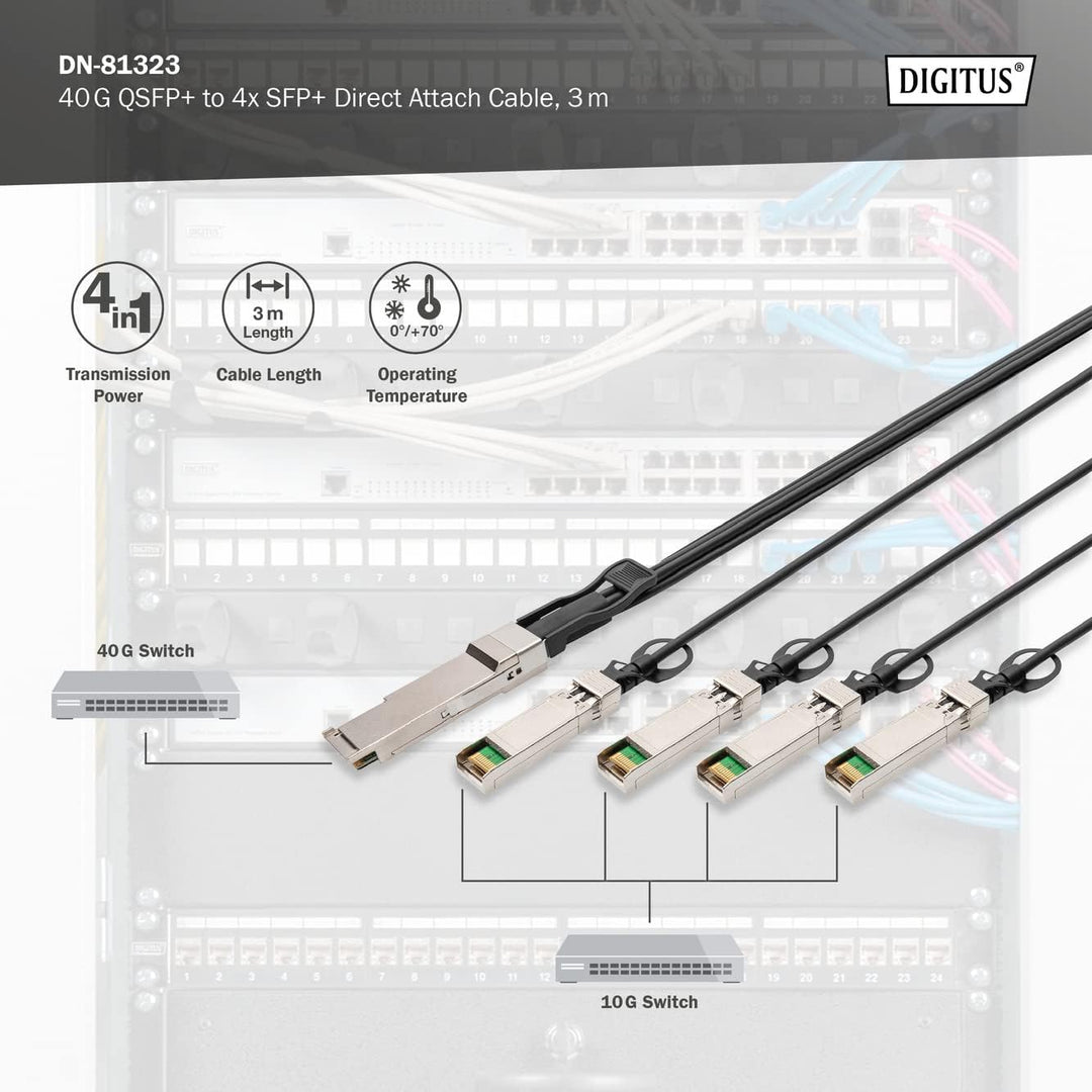 DIGITUS 40G QSFP+ to 4XSFP+ Direct Attach Cable 3m