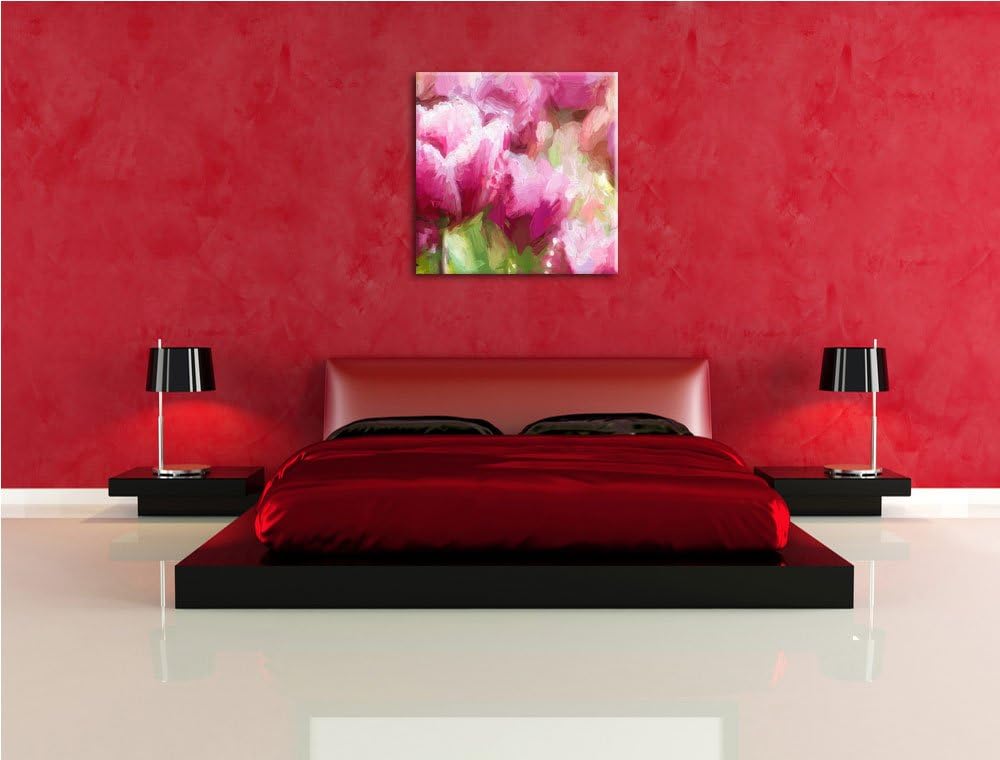 Pixxprint Tulpen mit Morgentau als Leinwandbild Quadratisch/Grösse: 70x70 / Wandbild/Kunstdruck/fert