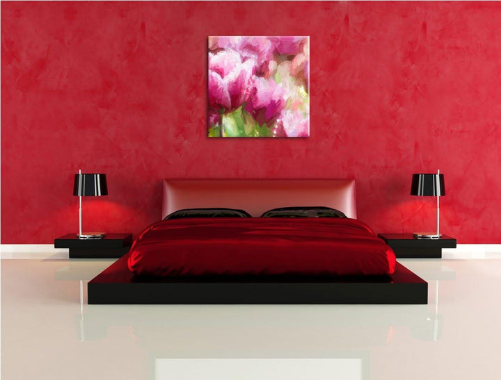 Pixxprint Tulpen mit Morgentau als Leinwandbild Quadratisch/Grösse: 70x70 / Wandbild/Kunstdruck/fert