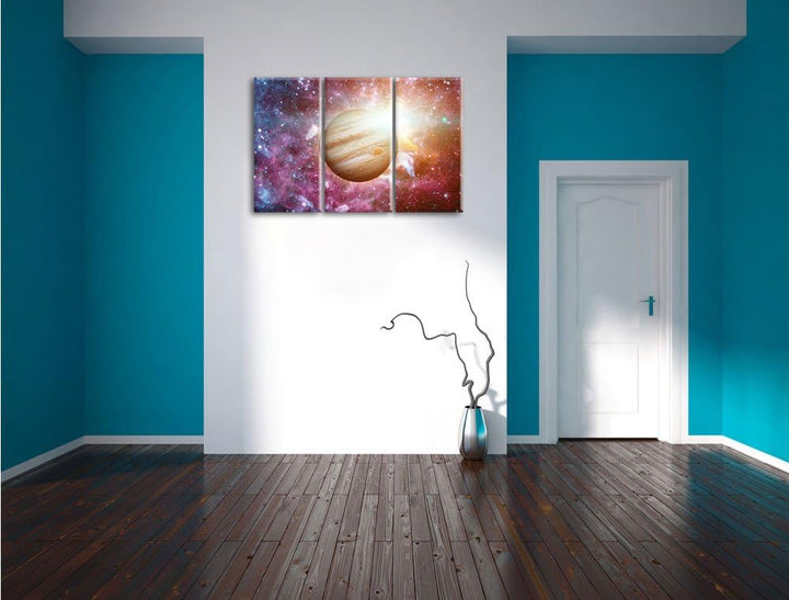 Pixxprint Planet Jupiter im Universum als Leinwandbild/Grösse: 3Teilig / Wandbild/Kunstdruck/fertig