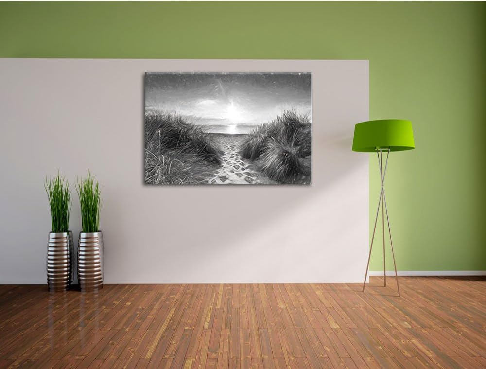 Pixxprint der Weg ins Meer Kunst / 100x70cm Leinwandbild bespannt auf Holzrahmen/Wandbild Kunstdruck