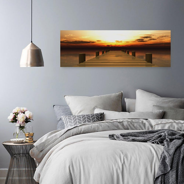 Feeby Frames, Leinwandbild, Bilder, Wand Bild, Wandbilder, Kunstdruck 60x150cm, Steg, Meer, Wasser,