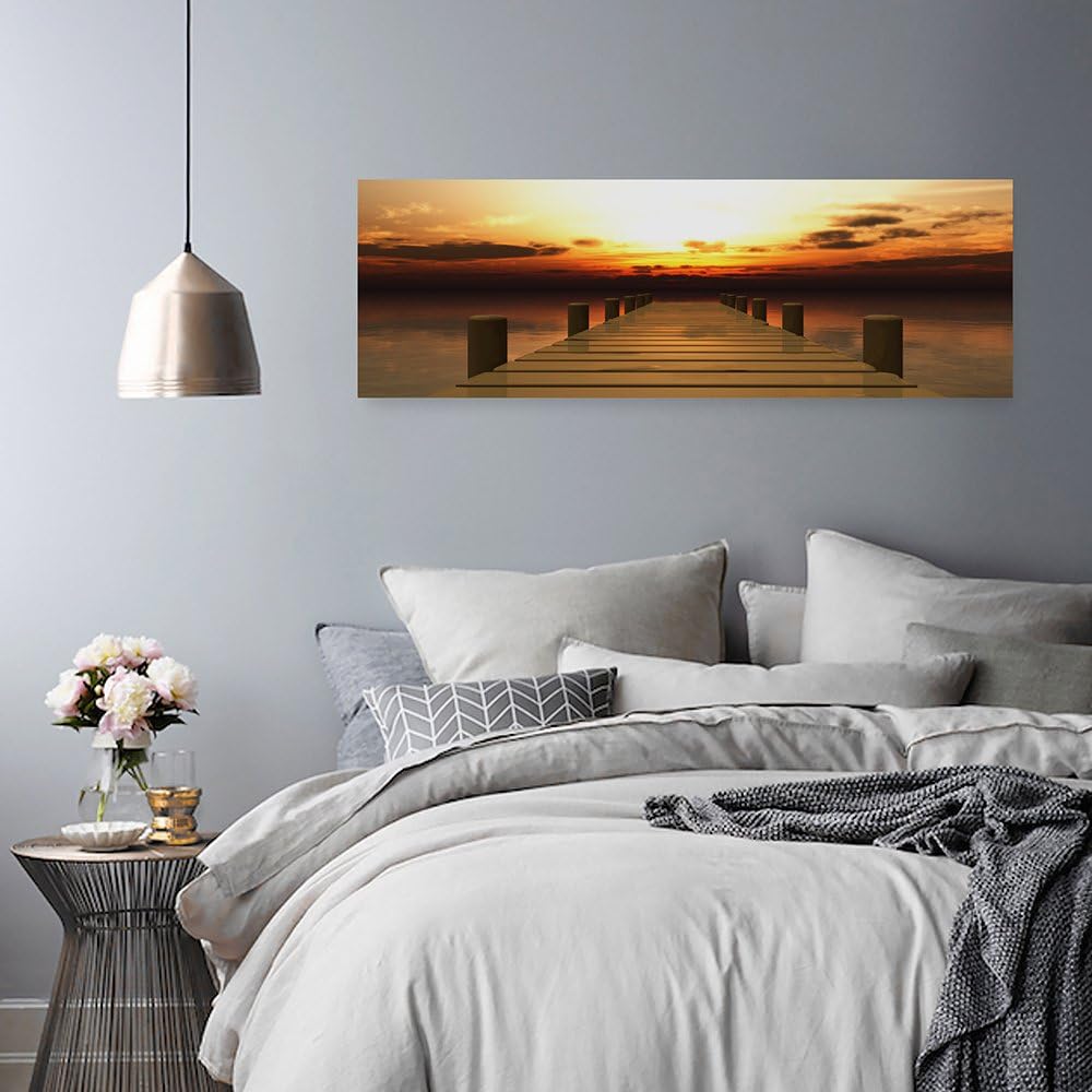 Feeby Frames, Leinwandbild, Bilder, Wand Bild, Wandbilder, Kunstdruck 30x90cm, STEG, MEER, WASSER, S