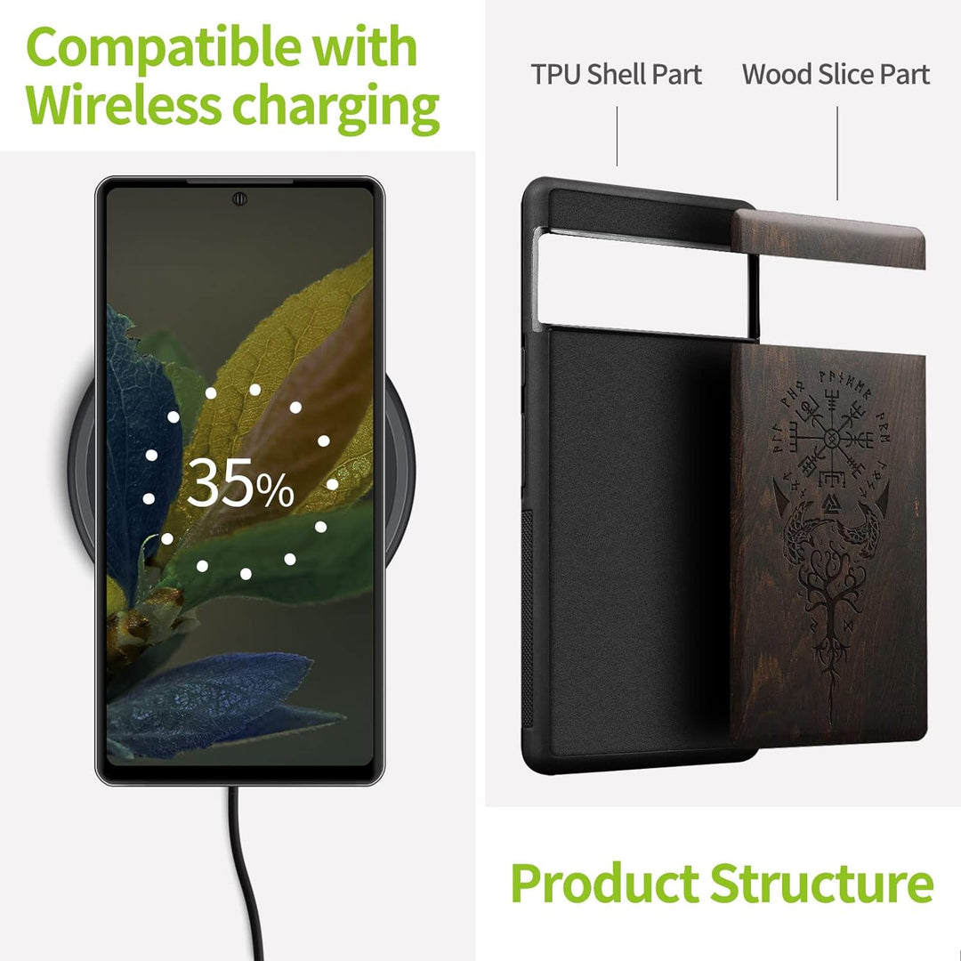 Carveit Holz Handyhülle für Google Pixel 7a Cover [Einzigartiges Design Case] Stossstange hülle Komp