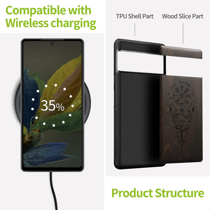 Carveit Holz Handyhülle für Google Pixel 7a Cover [Einzigartiges Design Case] Stossstange hülle Komp