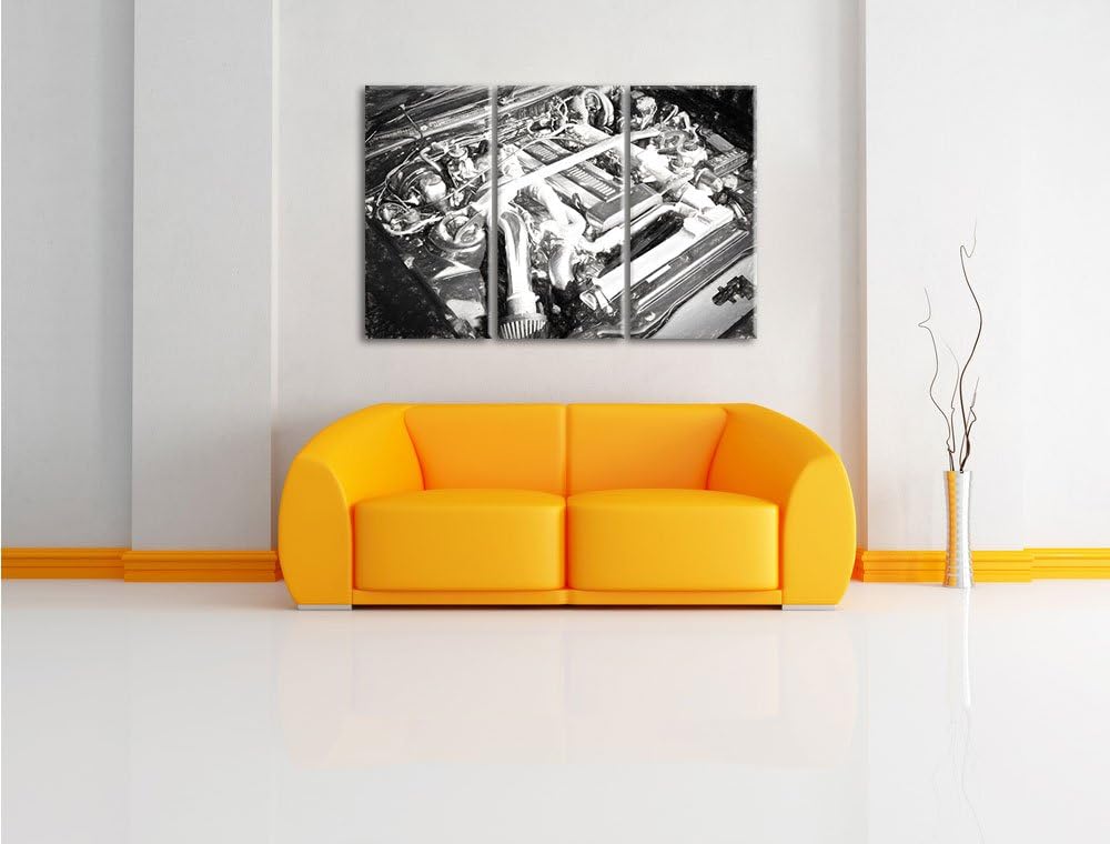 Pixxprint Motorblock 3Teiler 120x80 cm Leinwandbild Wandbild Kunstdruck