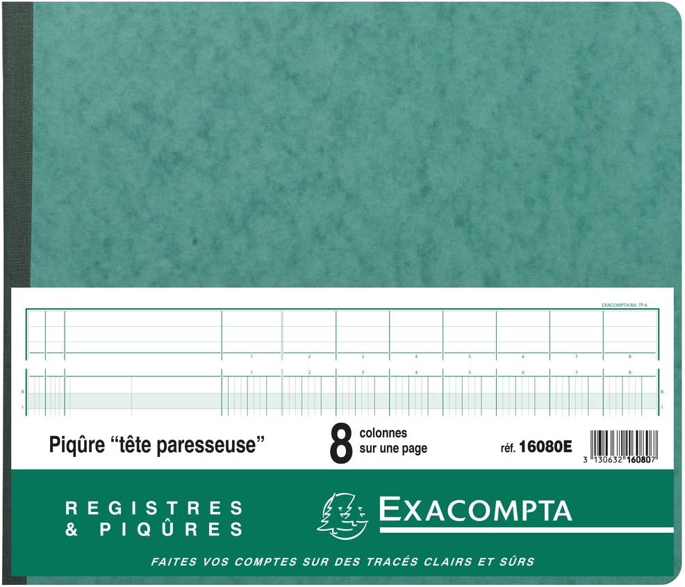 Exacompta 16080E Registerbuch 27x32 cm mit Kopfleiste 8 Spalten 80 Seiten Farben sortiert