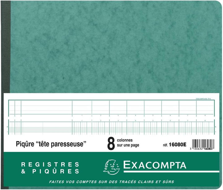Exacompta 16080E Registerbuch 27x32 cm mit Kopfleiste 8 Spalten 80 Seiten Farben sortiert