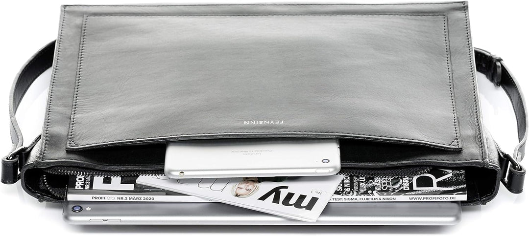 FEYNSINN BERLIN Schultertasche SELVA aus Premium Leder I Handtasche für Damen I Umhängetasche schwar