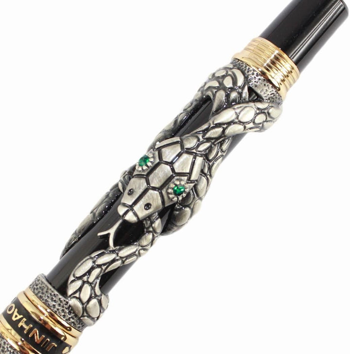 Gullor F¨¹llfederhalter schwarz und antike silberne Schlange 3D-Muster -, mittel- nib