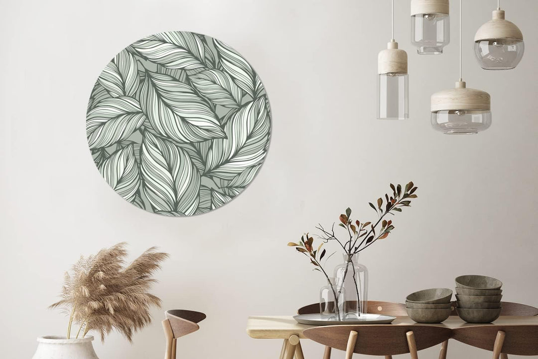 MuchoWow Wandbild Rund Wanddeko Deko Wohnzimmer Bilder 90x90 cm Blumen - Illustration - Schwarz - We