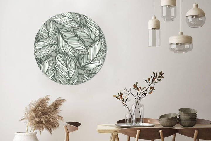 MuchoWow Wandbild Rund Wanddeko Deko Wohnzimmer Bilder 90x90 cm Blumen - Illustration - Schwarz - We