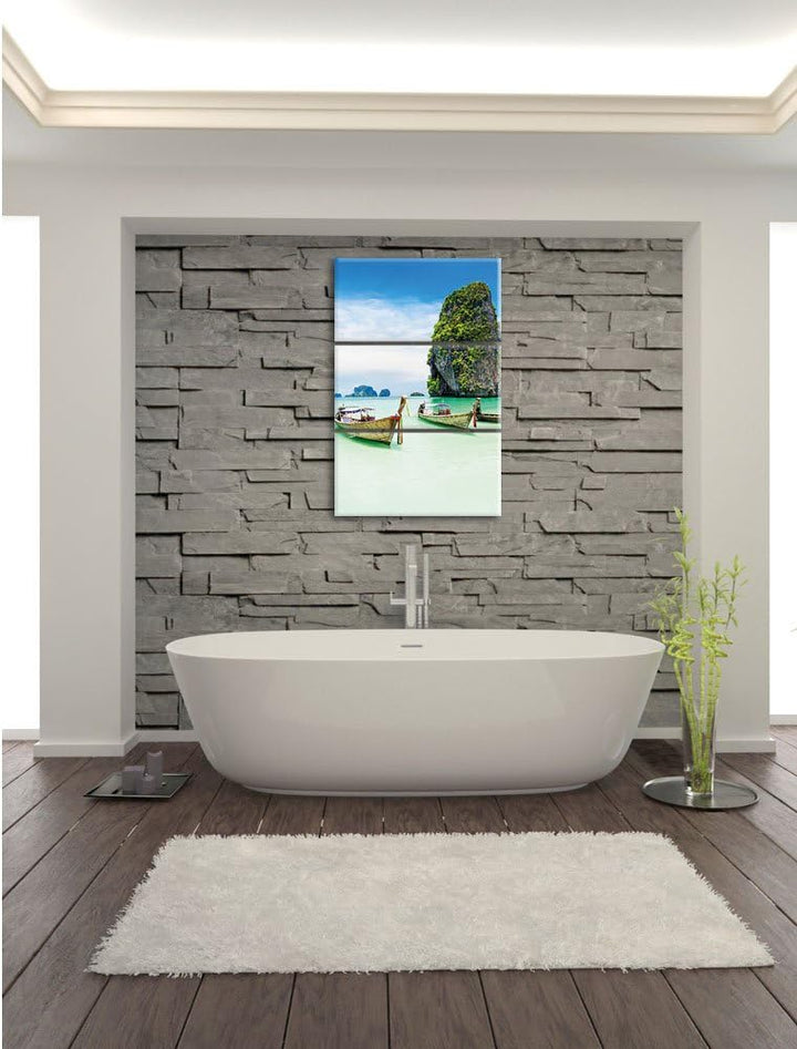 Pixxprint Longtailboote in Thailand als Leinwandbild/Grösse: 3 Teilig (120x80) cm/Wandbild/Kunstdruc