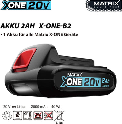 Matrix Akku Ersatzakku B2 20V 2Ah passend für alle X-ONE und Kawasaki Power 20 Geräte 511010596