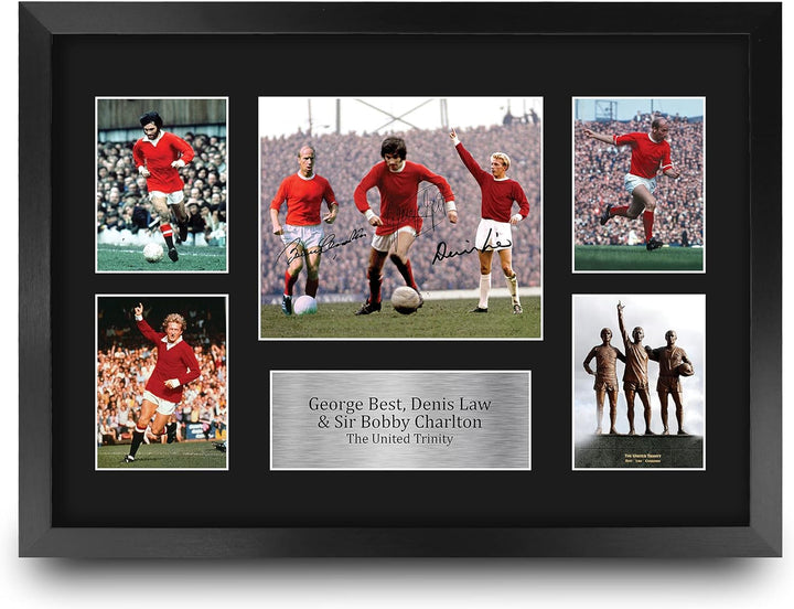 HWC Trading FR A3 Best Charlton Law The United Holy Trinity Geschenke Gedruckt, Signiert Autogramm B